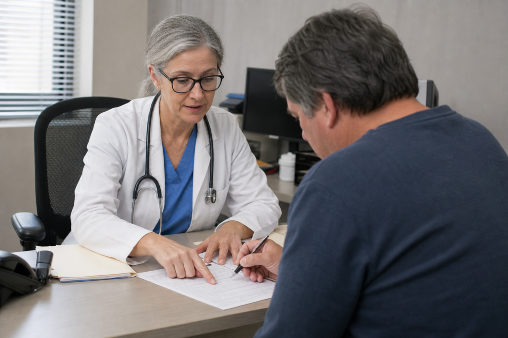 Applicant and medical practitioner completing a Canadian Disability Tax Credit form