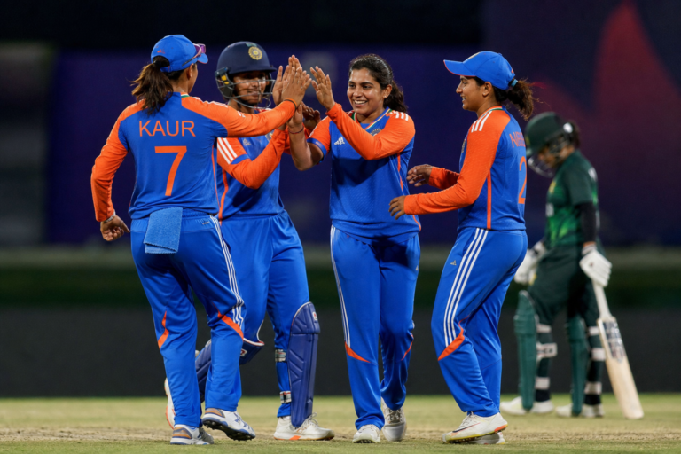 India women's cricket team celebrates during the Women's Asia Cup match against Pakistan
