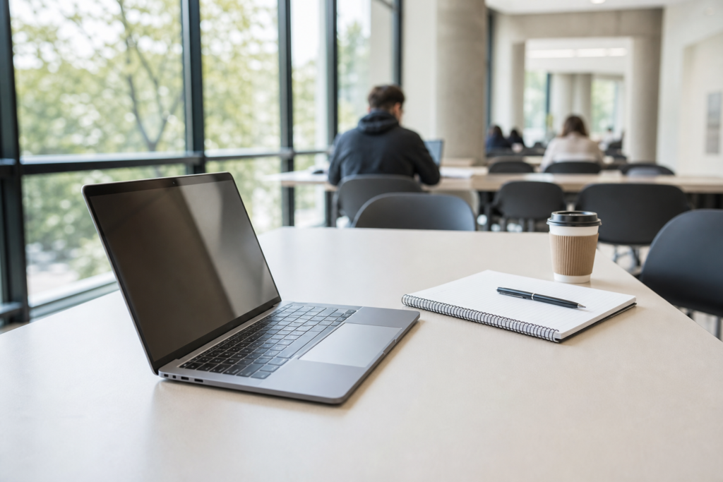 Thin laptop set up for studying and everyday productivity