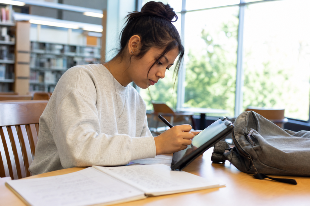Student using a convertible Chromebook for schoolwork