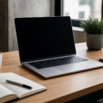Modern laptop on a desk set up for work, school, and everyday use